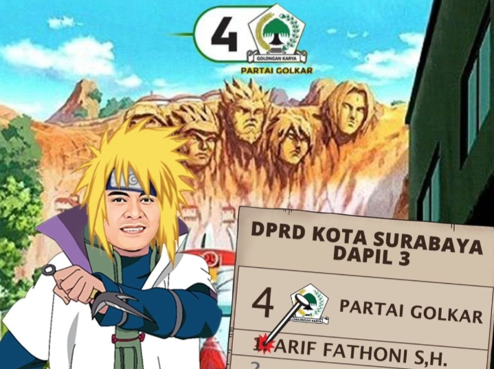 Gaet Suara Pemilih, Ketua Golkar Surabaya Pasang APK Tokoh Anime