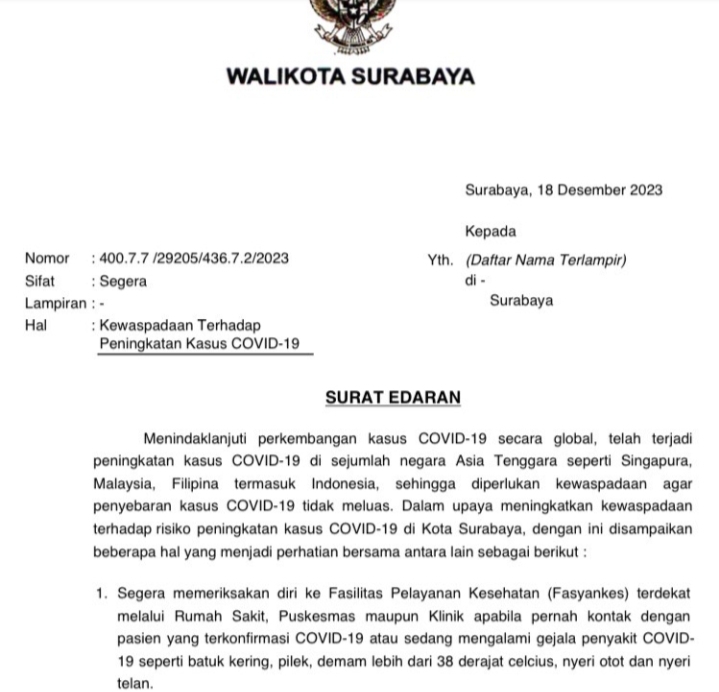 Ketua Komisi A: Camat dan Lurah segera Follow Up SE Walikota Surabaya soal Kewaspadaan Penyebaran Virus Covid-19