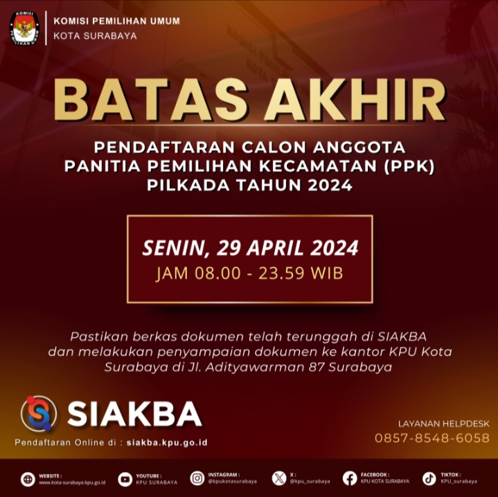 Hari ini Batas Akhir Pendaftaran PPK Pilkada Surabaya